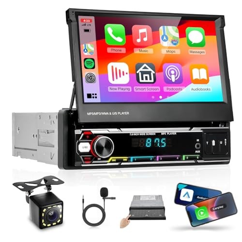 Wireless CarPlay Single Din Car Stereo,5.1 Bluetooth Car Radio AM/FM/RDS,7
