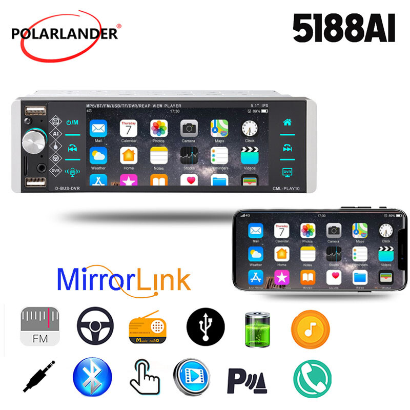 Single 1 Din 5.1″ Bluetooth Car Stereo Radio Touch Screen 3USB/AUX/TF MP5 Player