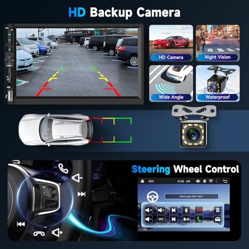 Upgraded Double Din Car Stereo with Wireless Carplay Android Auto, 7 Inch IPS