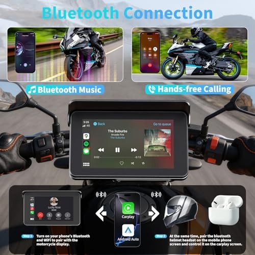 Motorcycle Carplay Screen with Wireless Apple Carplay & Android Auto, 5″