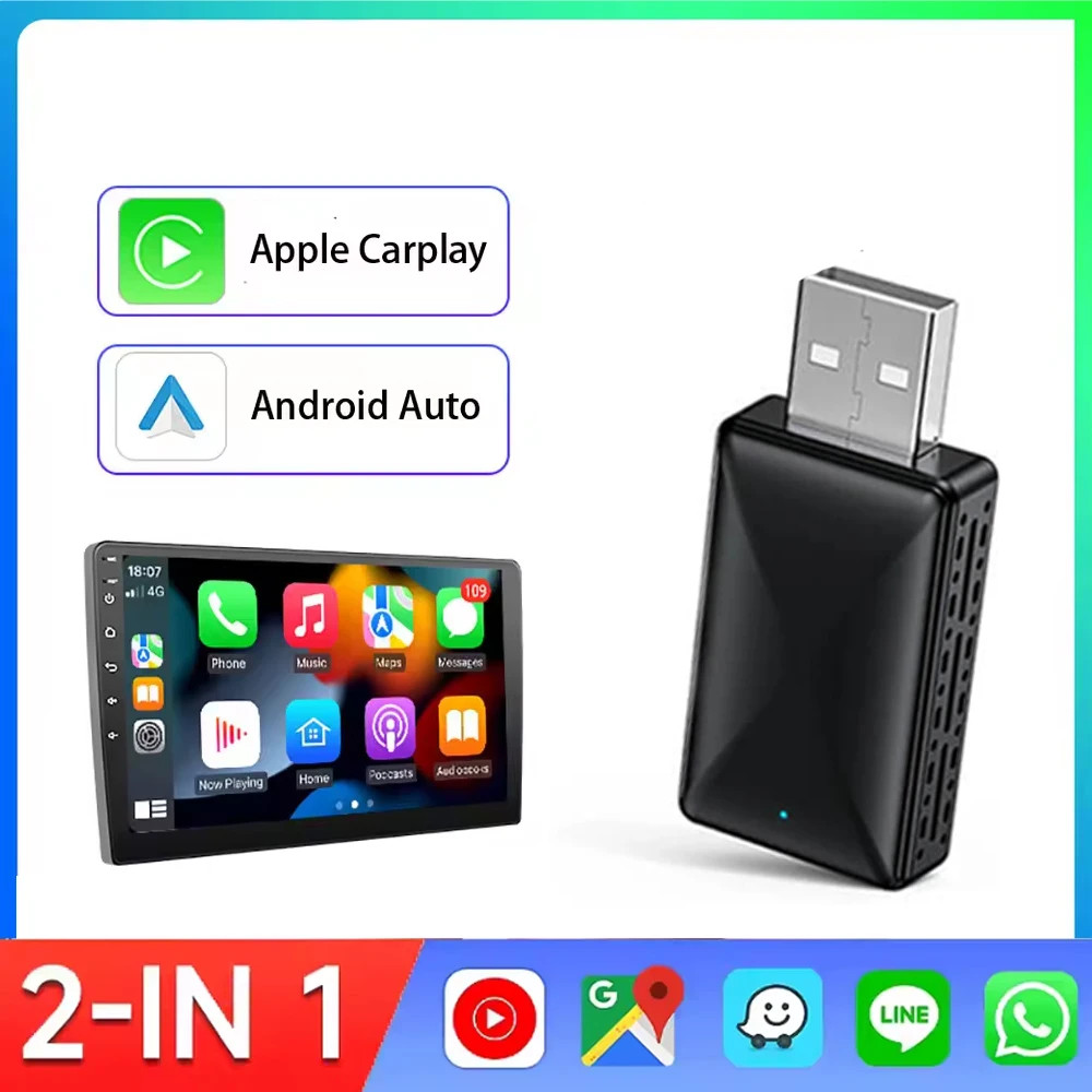 2In1 Wired to Wireless Carplay Android Auto Adapter for OEM Car Stereo with USB