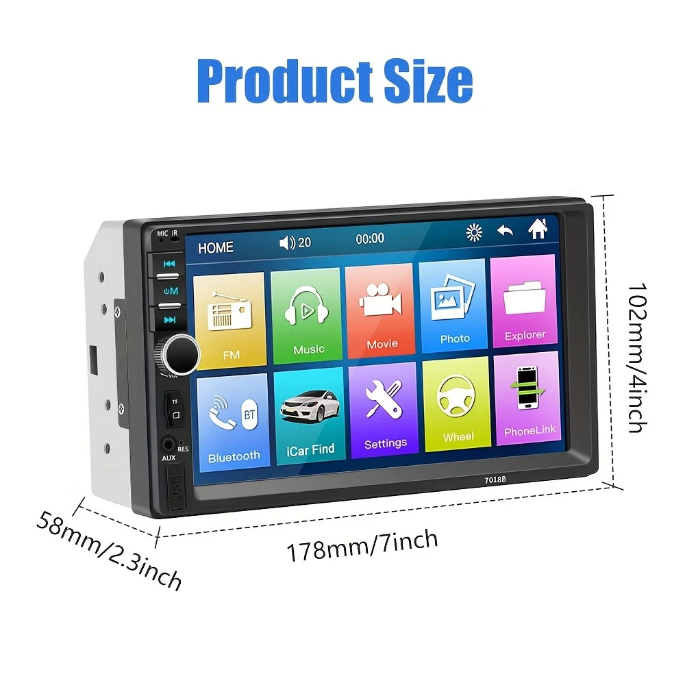 7″ HD Car MP5 Player,Mirror Link,FM Radio,Wired CarPlay/Android Auto Compatible