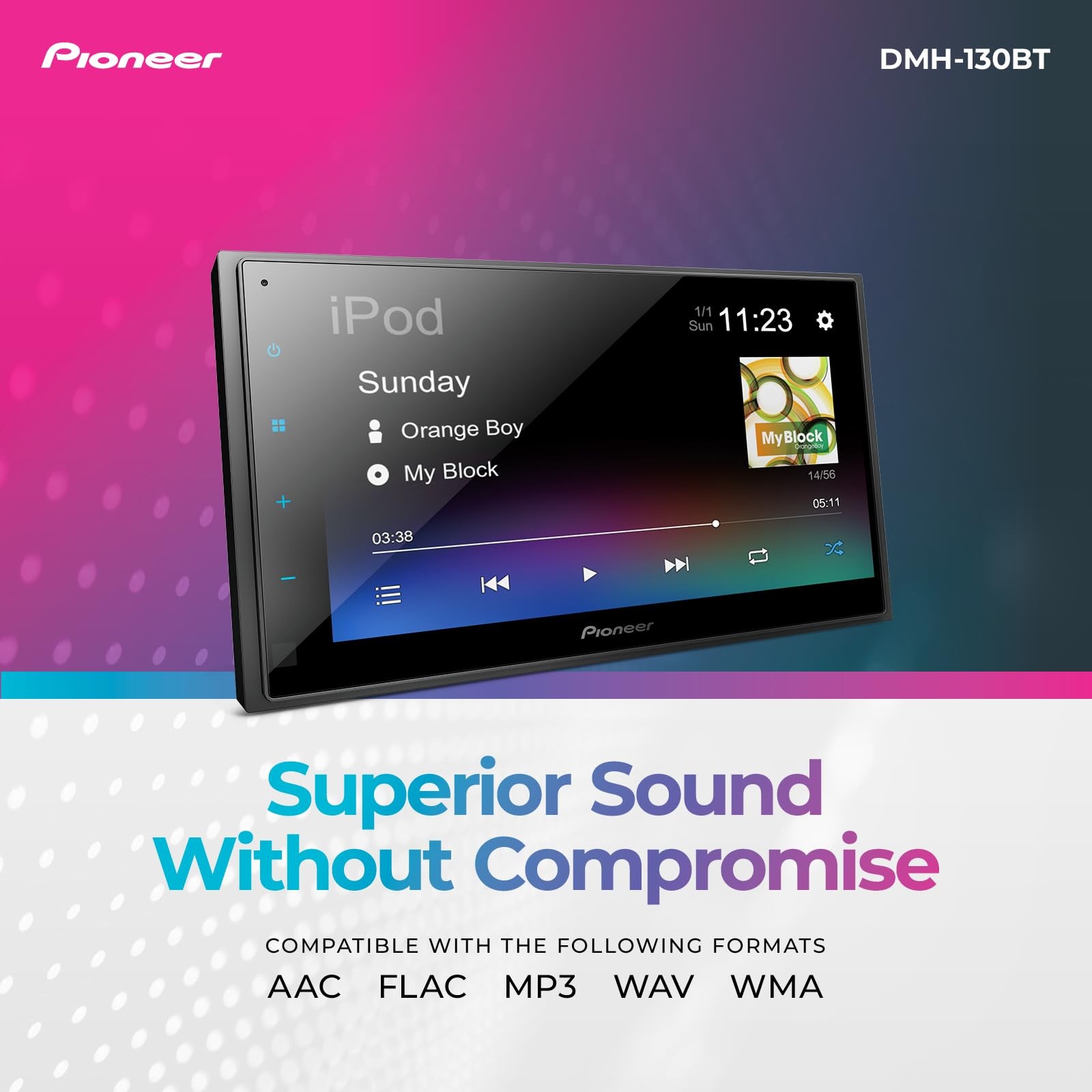 Pioneer DMH-130BT 6.8″ Resistive Touchscreen, Double Din–Bluetooth,Backup Camera