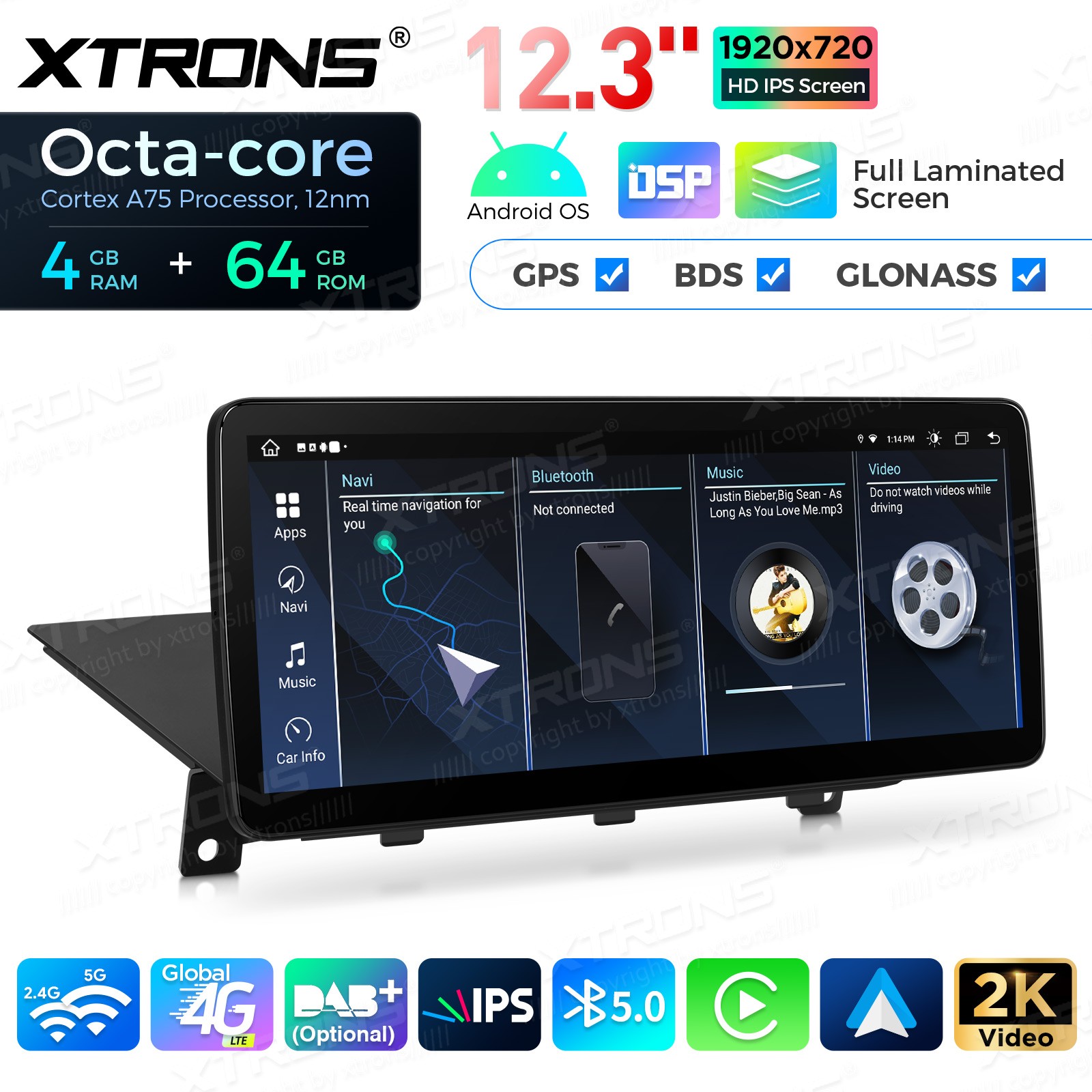 12.3″ Android 14 4G 8-Core 4+64GB CarPlay Car Screen Upgrade WiFi For BMW X1 E84