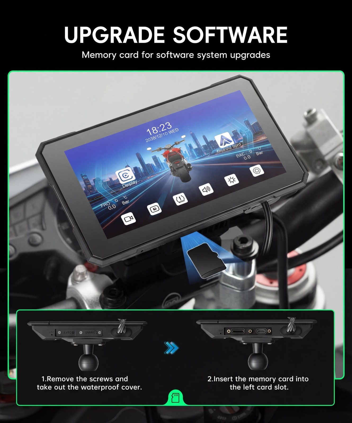 5″ Wireless CarPlay & Android Auto Screen for Motorcycle, IP68 Waterproof, GPS,