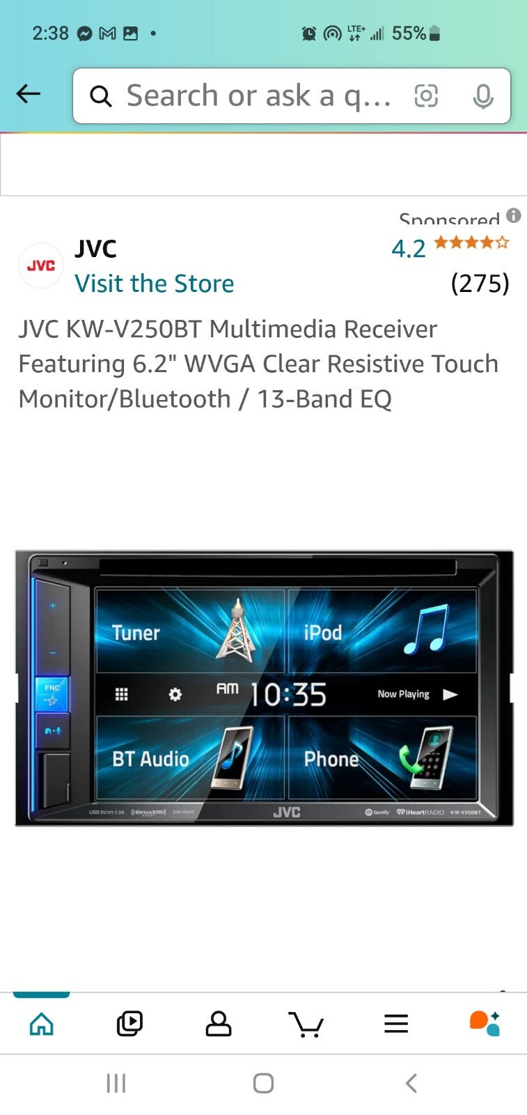 JVC KW-V25BT 6.2″ Touchscreen Multimedia Receiver