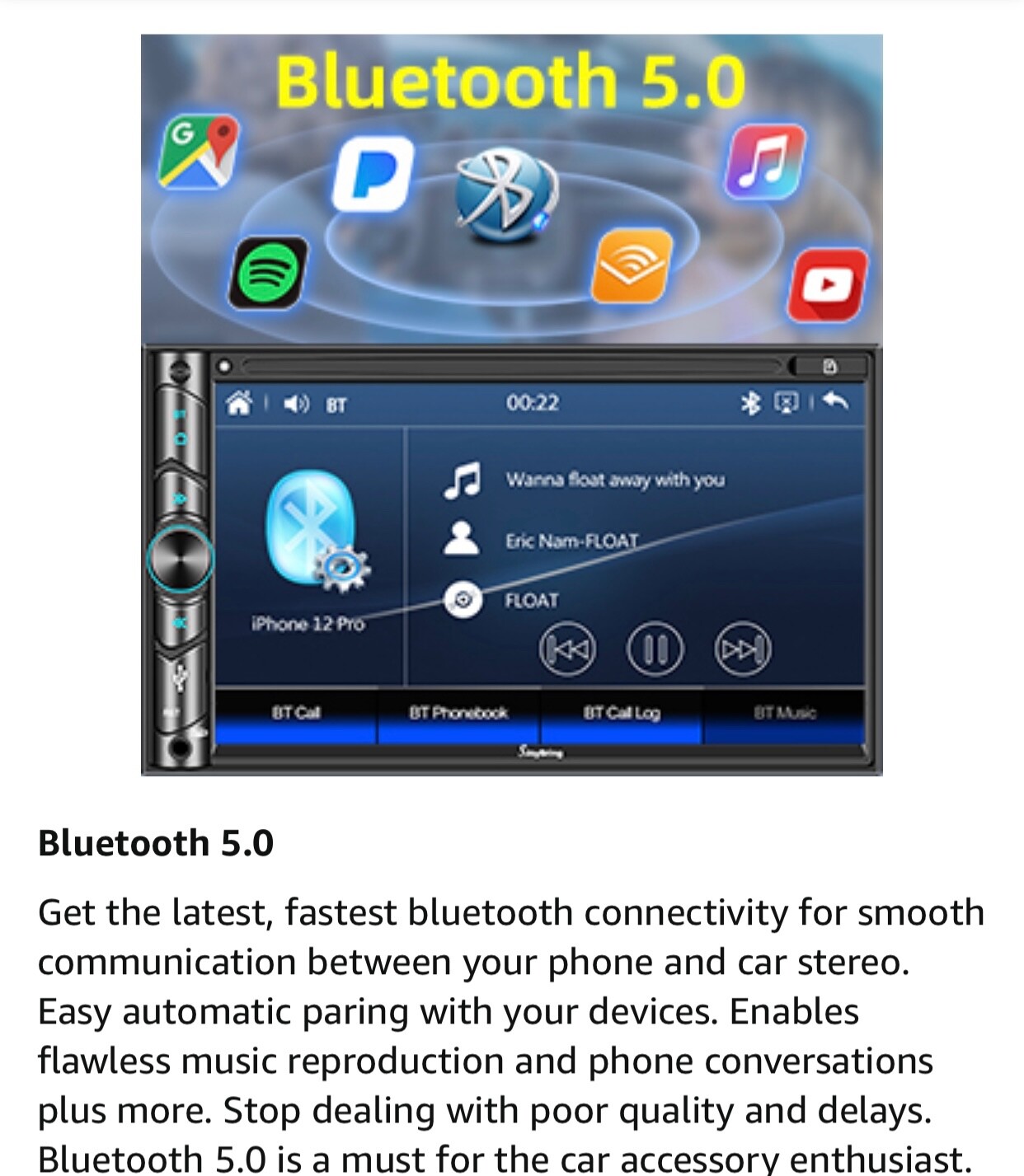 Double DIN CarPlay Multimedia Player, 7″ HD Capacitive Touchscreen, Car Stereo w