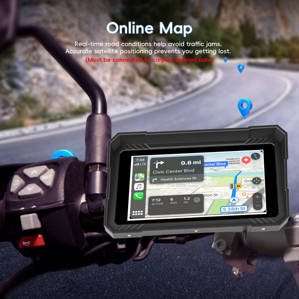 5″ Waterproof Motorcycle Portable Wireless Apple Carplay Android Auto Car Stereo