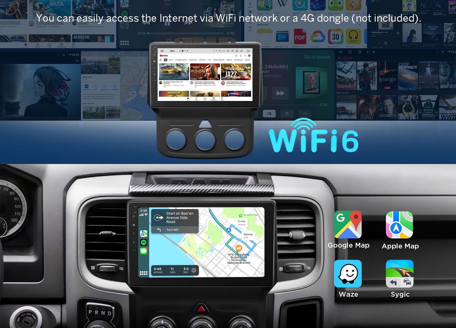 For Dodge RAM 1500 2500 3500 2014 2015 Eonon Android 14 Carplay Car Stereo Radio
