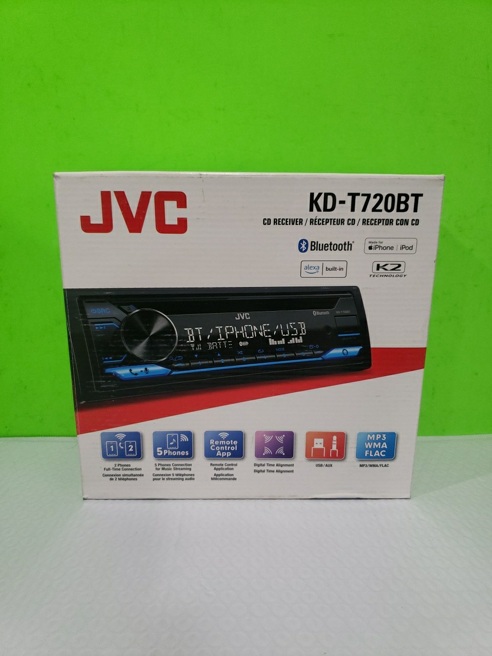 JVC KD-T720BT Single DIN CD with Bluetooth, Alexa, USB, and 13-Band EQ Open Box