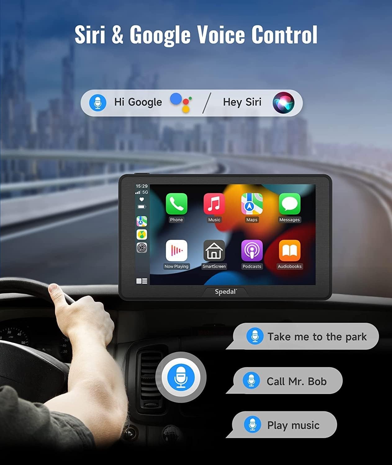 Spedal CL786 Car Stereo with Apple CarPlay, Android Auto, 7″ Touchscreen – Black