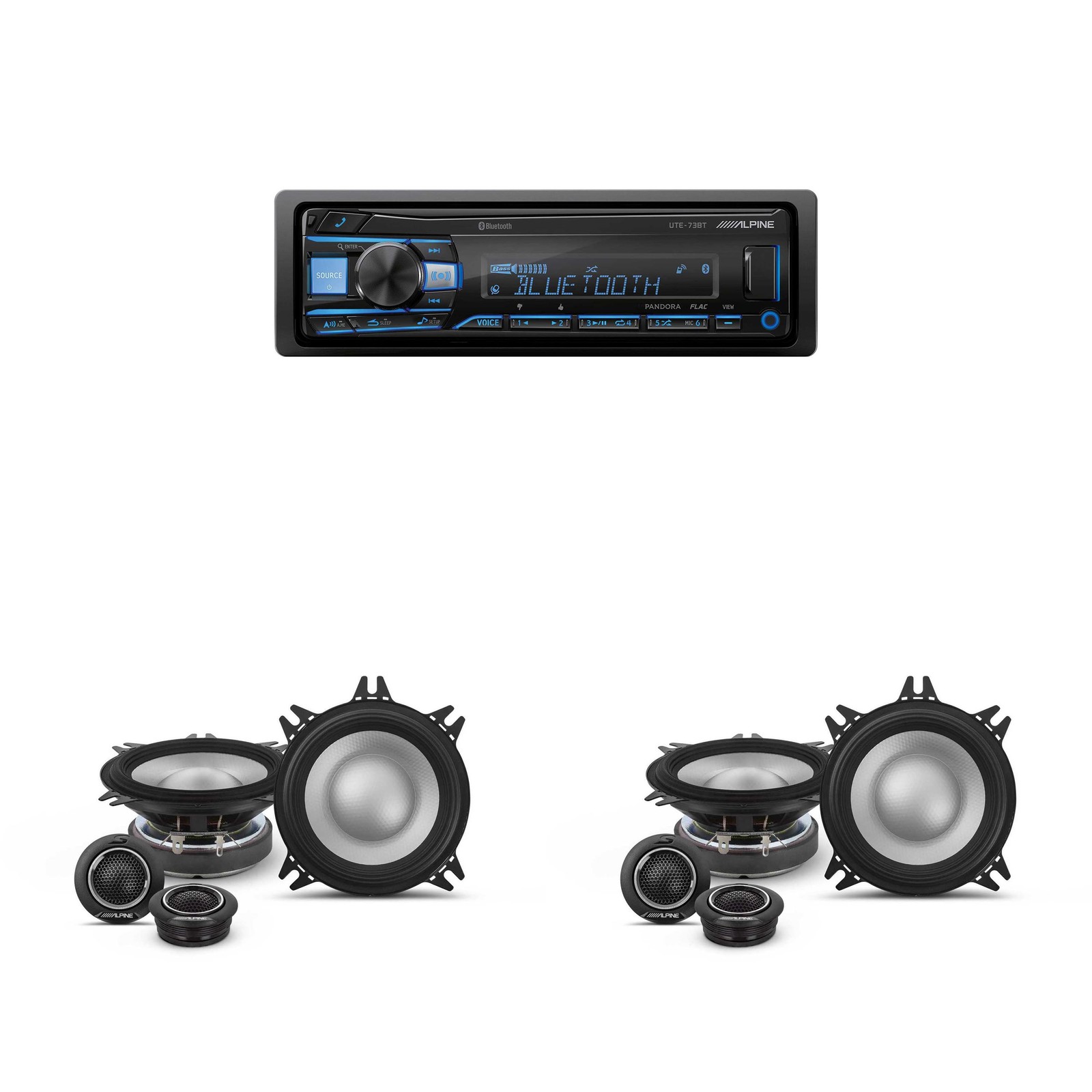 Alpine UTE-73BT Mech-less Digital Bluetooth Media Receiver with 2 Pairs Alpin…