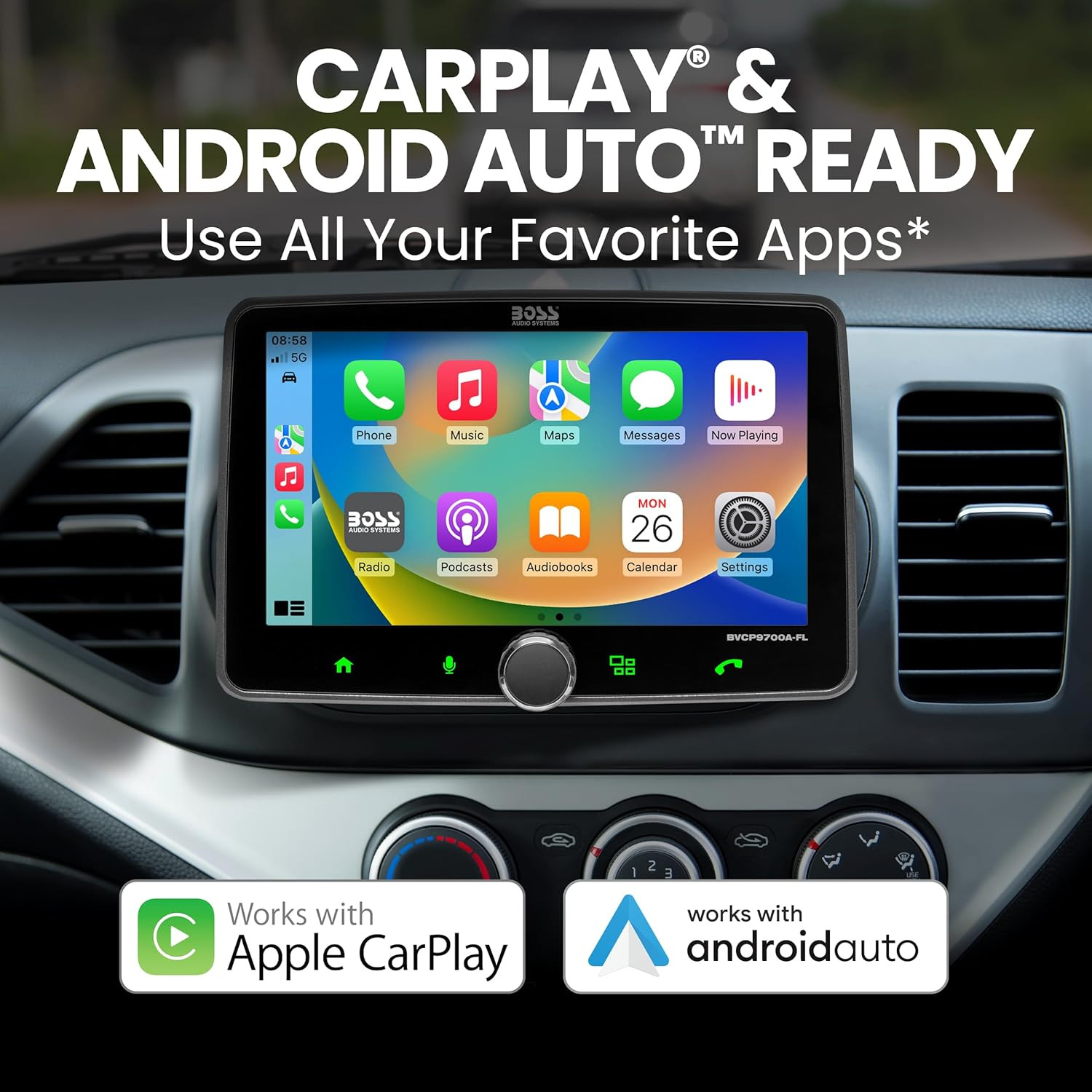 BVCP9700A-FL Single DIN Car Stereo Wireless Apple CarPlay, A