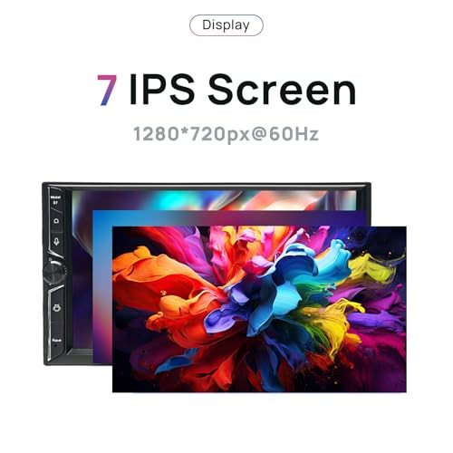 Double Din Car Stereo, 7″ QLED Touchscreen 1280×720, 2GB RAM 64GB ROM,