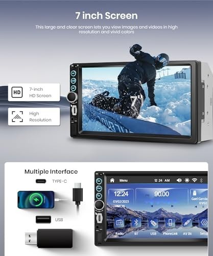 7″ Double Din Car Stereo – Wireless CarPlay, Android Auto, Bluetooth, Touchscree