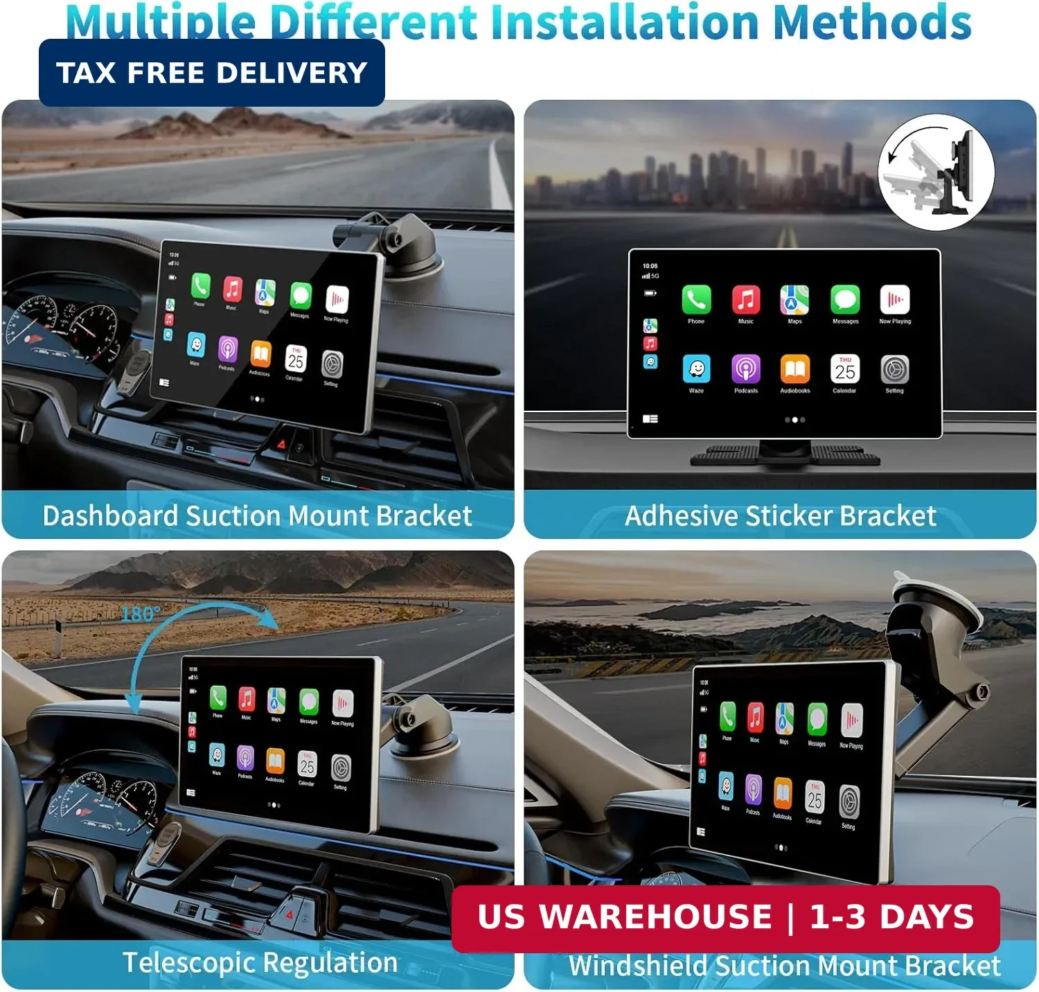 Madoec Portable Apple Carplay Screen for Car, 9″ Wireless Apple Carplay & Androi
