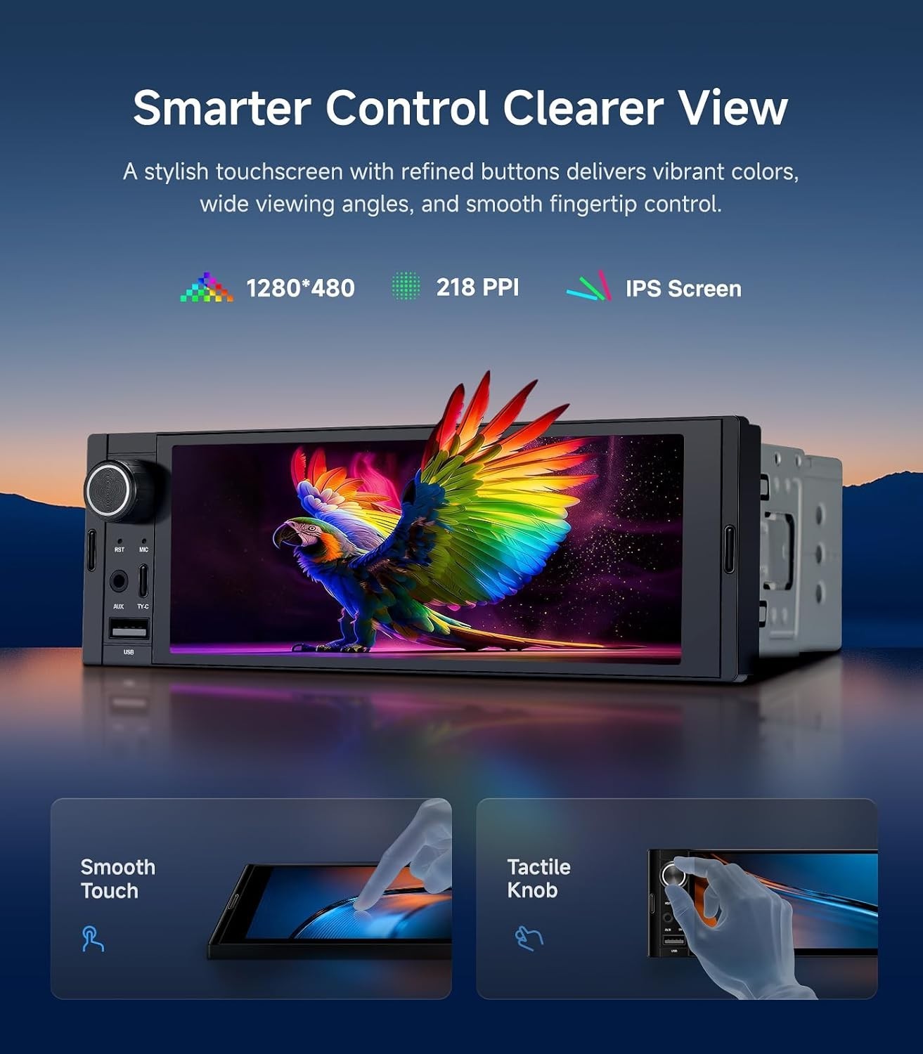 6.36″ Single-DIN Android Auto Carplay Stereo – Linux System