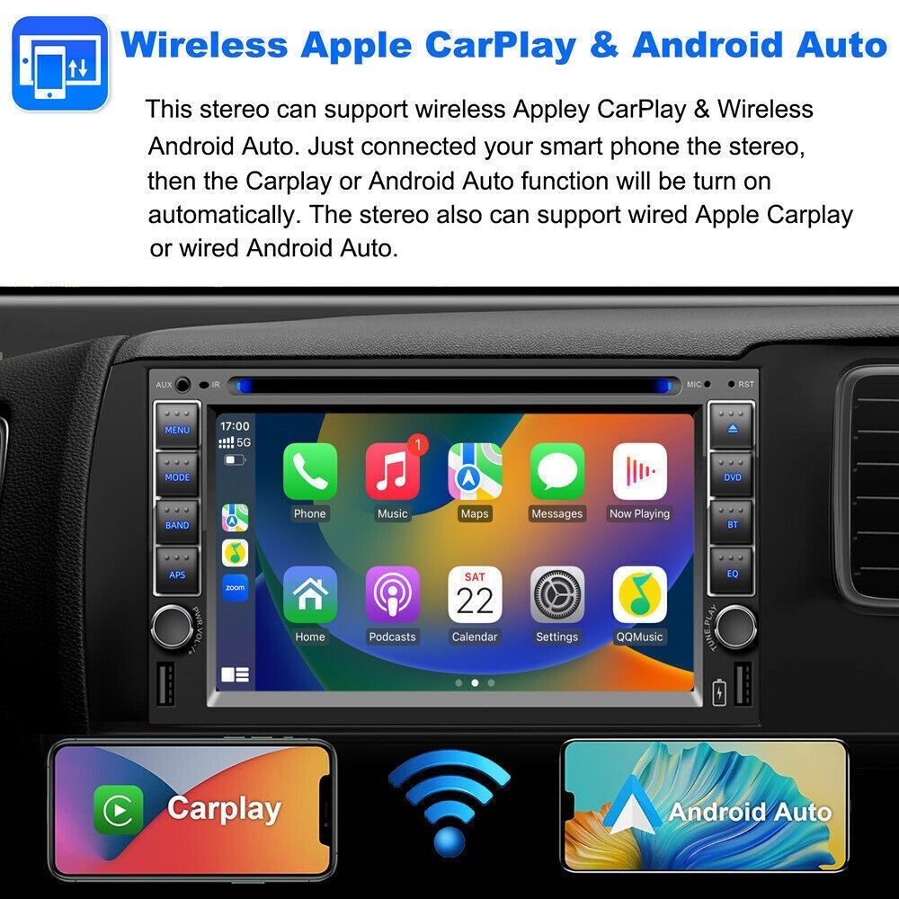 Double 2 Din 6.2″ Car Stereo DVD CD Player HD InDash BT Radio CarPlay GPS Camera