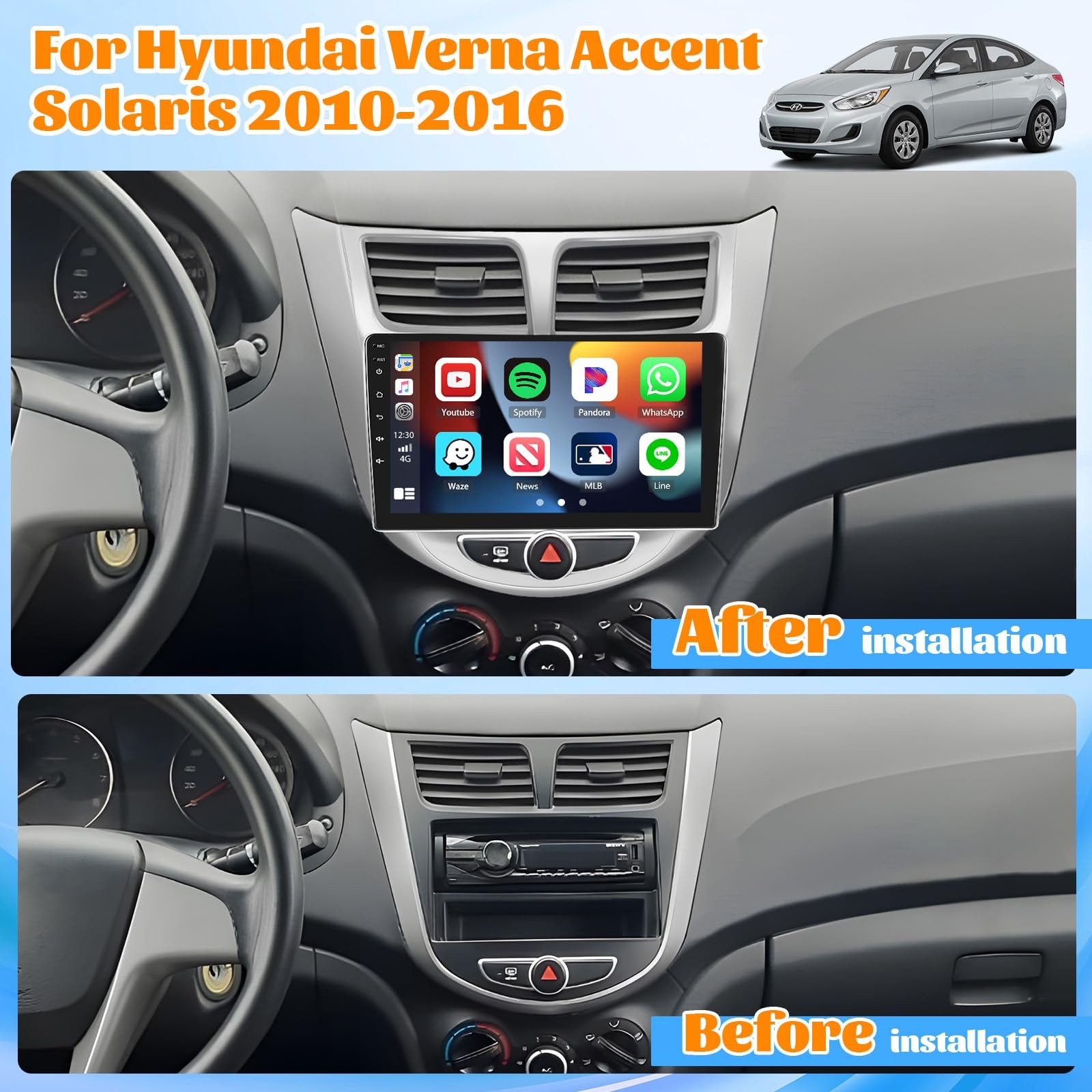 Dsp Eq 264G Radio For Hyundai Verna Accent Solaris 2010-2016 Roinvou 9 Inch