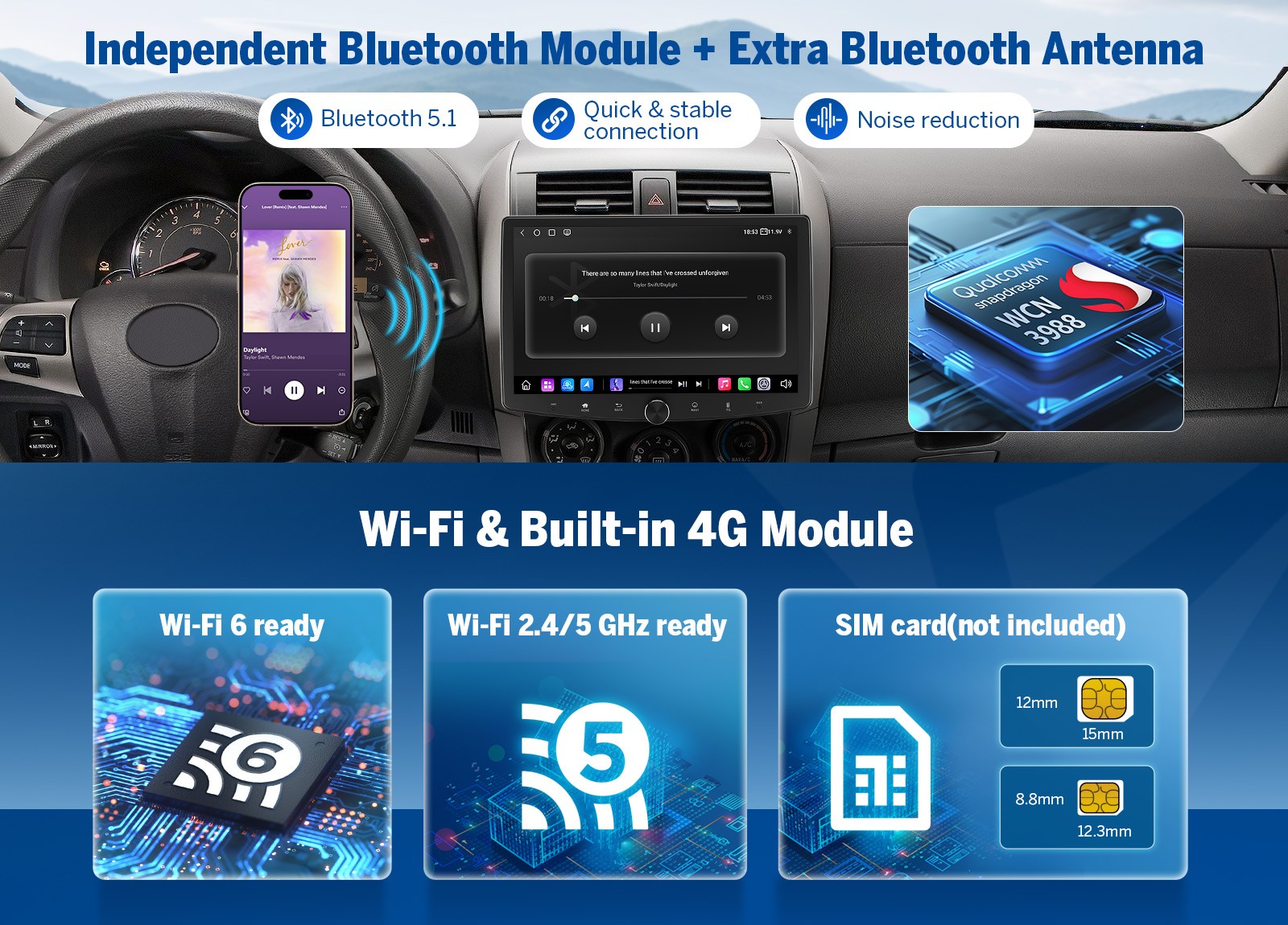 2 Din Android 13 8-Core 6+64G CarPlay 10.1″ QLED Car Stereo Radio GPS Navigation