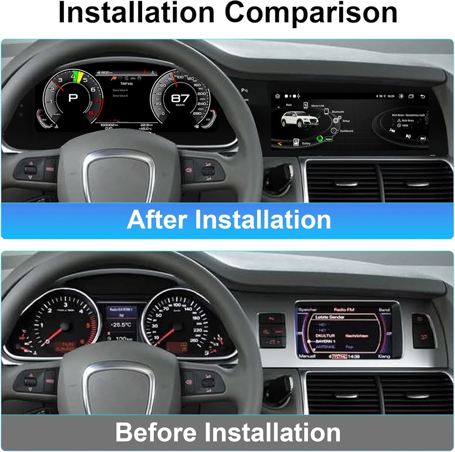 12.3″ Dual Screen For Audi Q7 4L 2005-2015 Digital Cluster CarPlay 4+64GB Radio