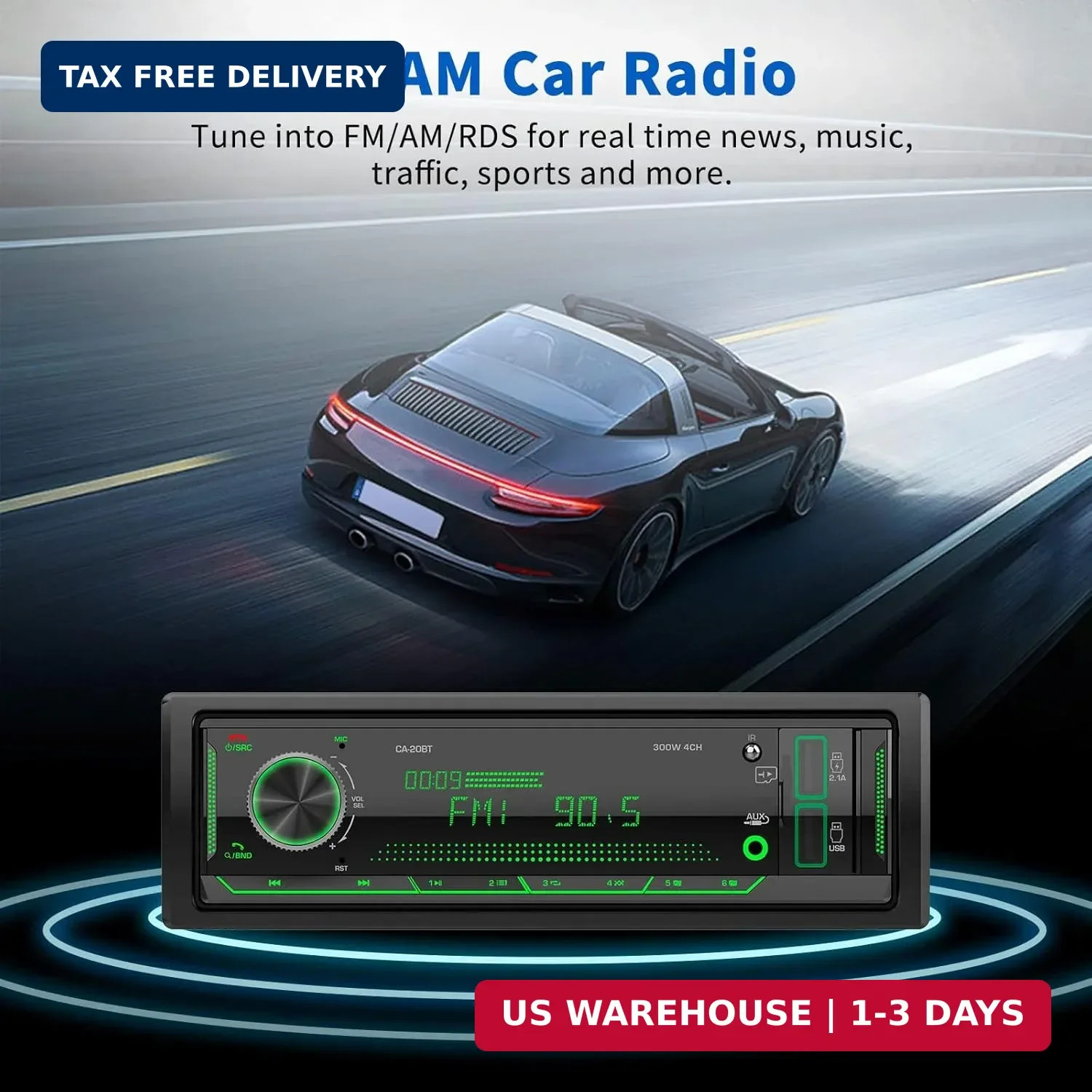 Single Din Car Stereo Receiver: Bluetooth Car Radio System – Marine Audio with L