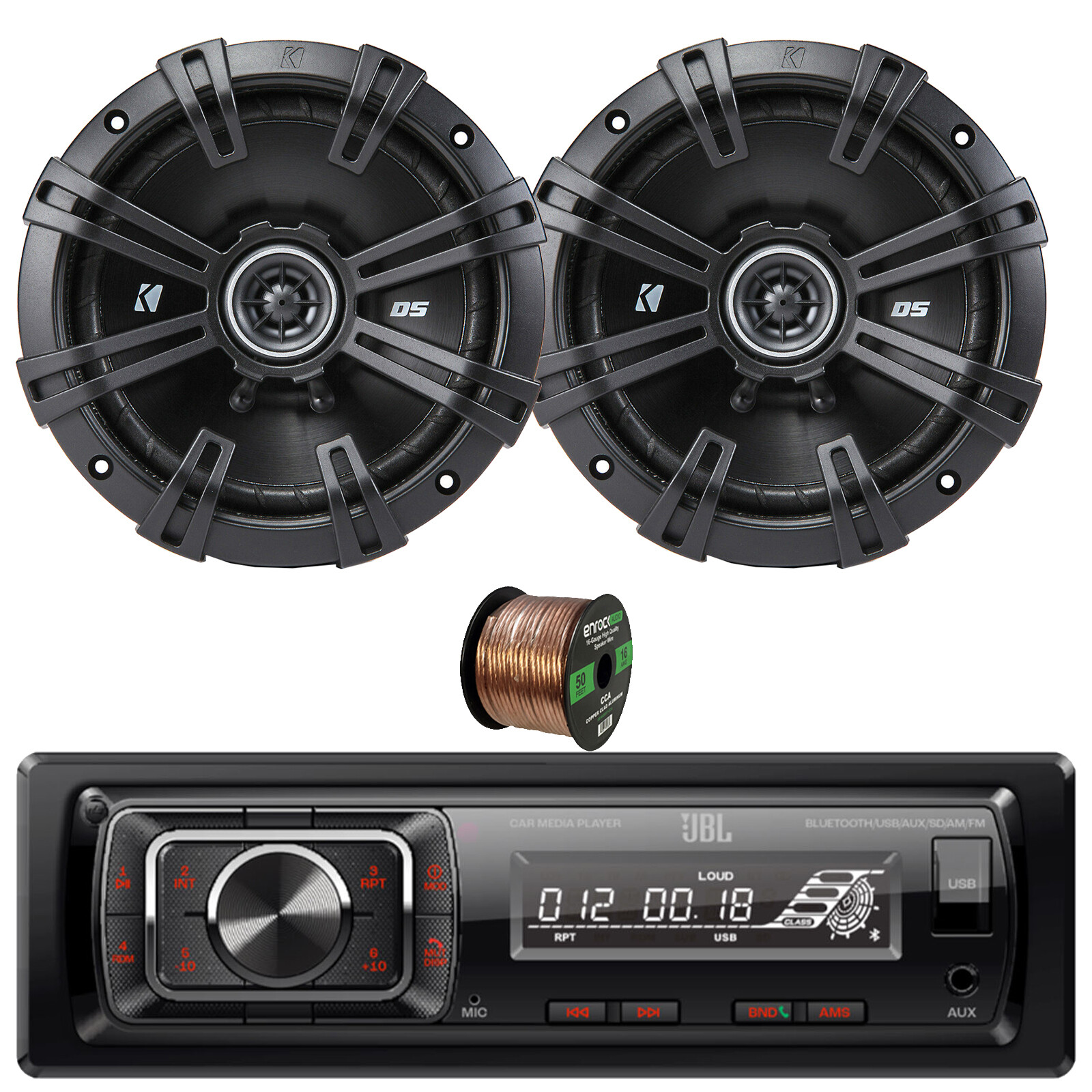 JBL 1-DIN F/R And Sub Output Receiver, 2x 6.75″ 240W 2-Way Coaxial Speakers