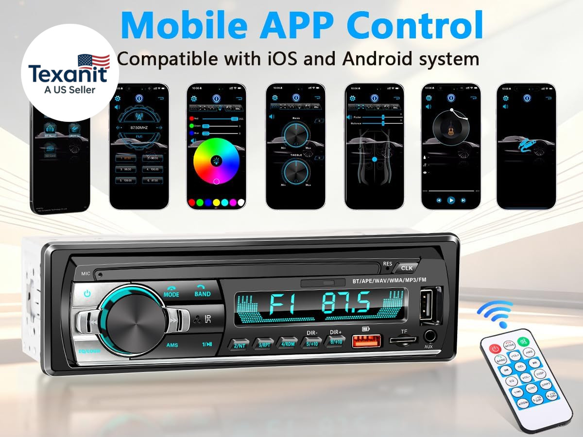 Single DIN Car Stereo Bluetooth, Car Radio Audio with Handsfree & App Control, 4