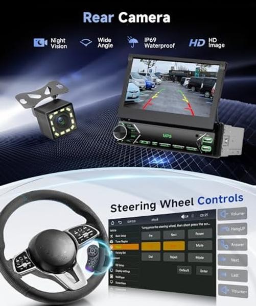 Single Din Retractable Screen Car Stereo Manual Retractable Screen with Carplay