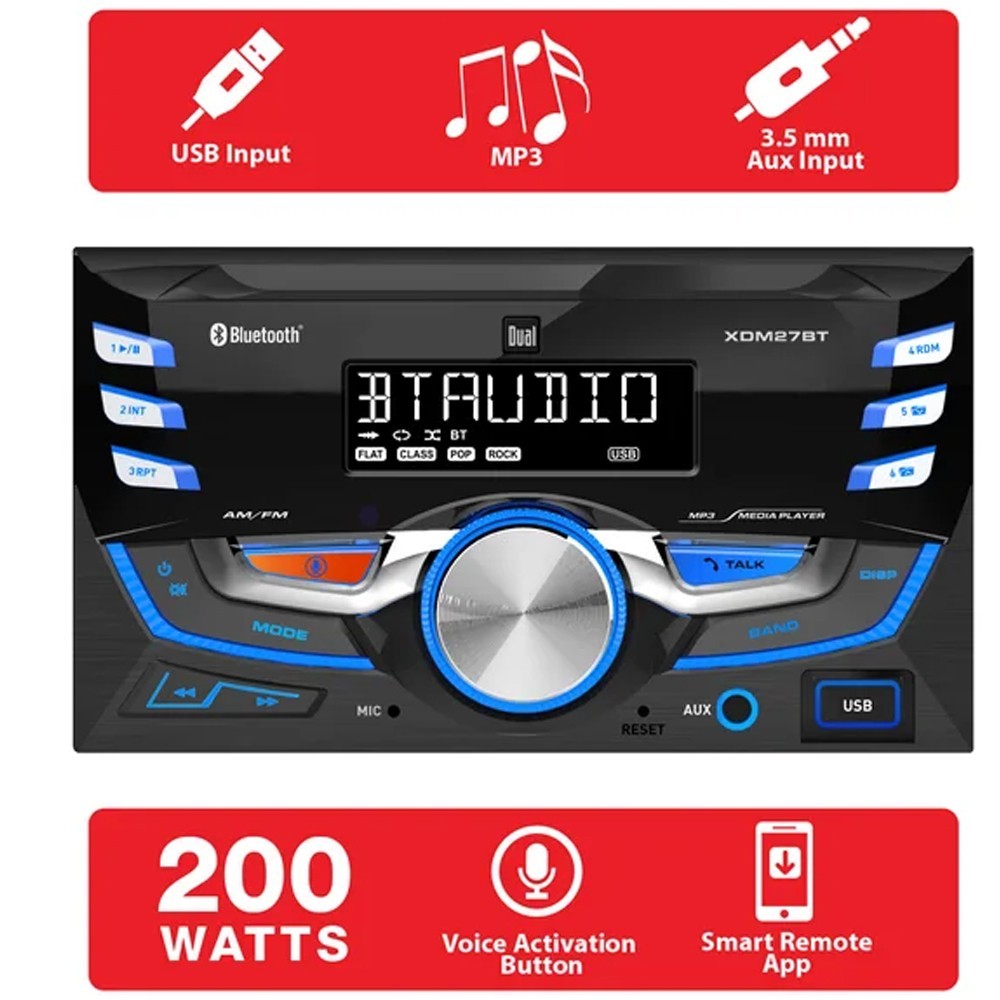 Dual XDM27BT AM/FM Radio Car Stereo & Speakers for 1995-1999 Sierra/Silverado
