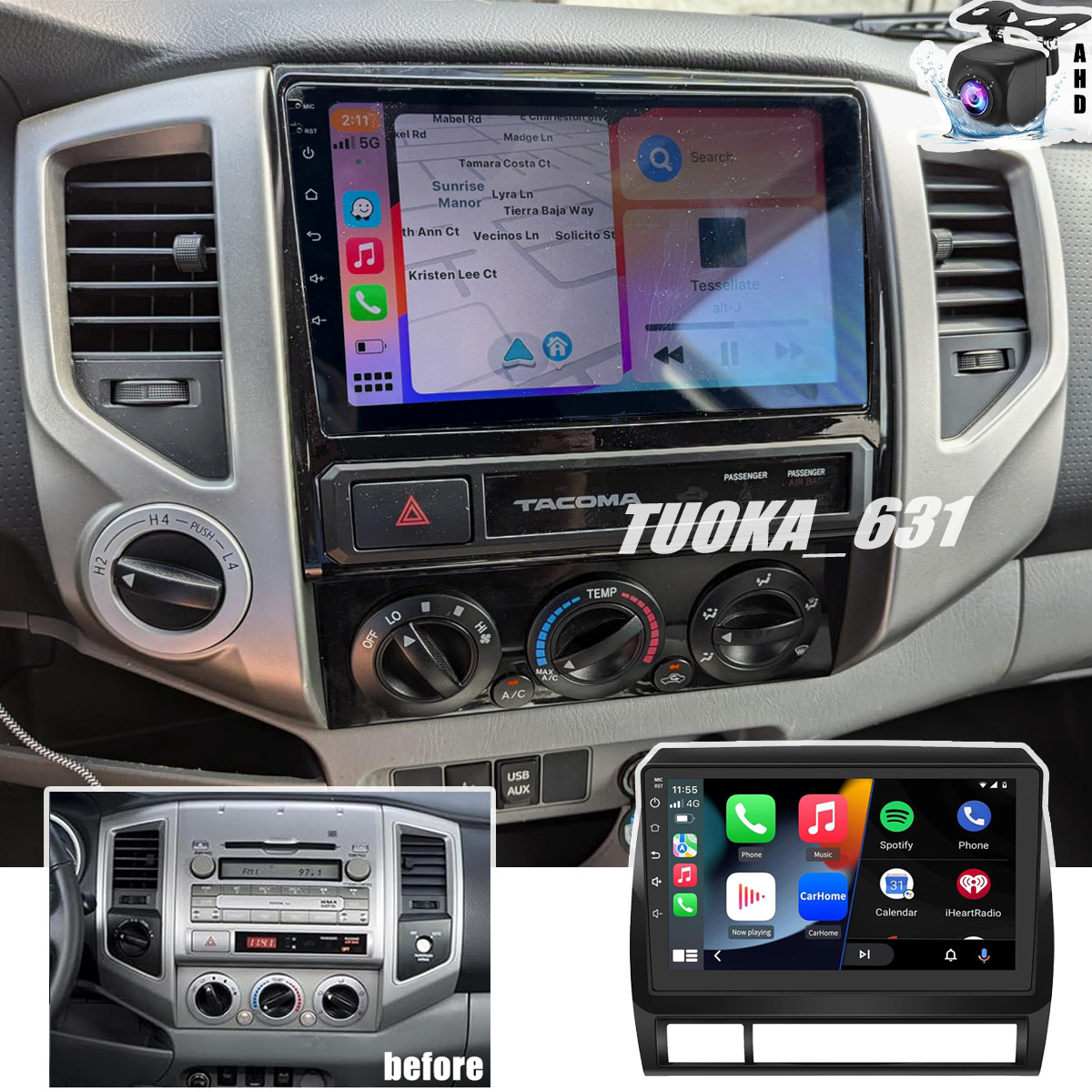 for TOYOTA TACOMA 2005-2015 Apple CarPlay GPS AndroidOS 13 Car Stereo Radio GPS