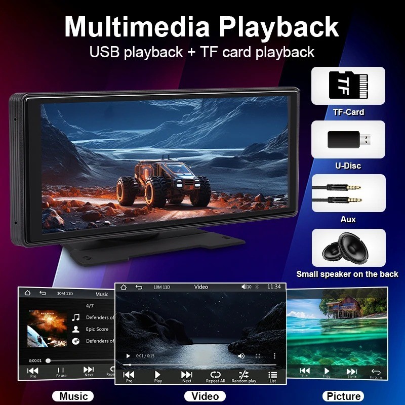 10.26″ Wireless CarPlay Android Auto Touch Screen Car Mirror Radio Monitor