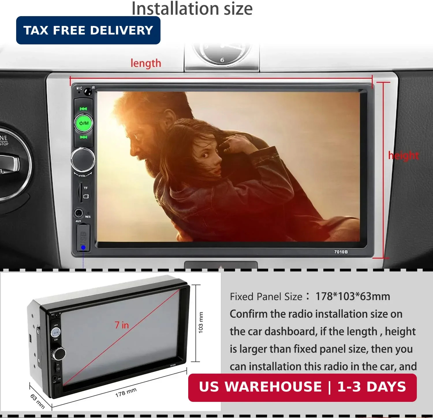 UNITOPSCI Double Din Car Stereo 7 Inch Touch Screen Car Audio Radio with Bluetoo