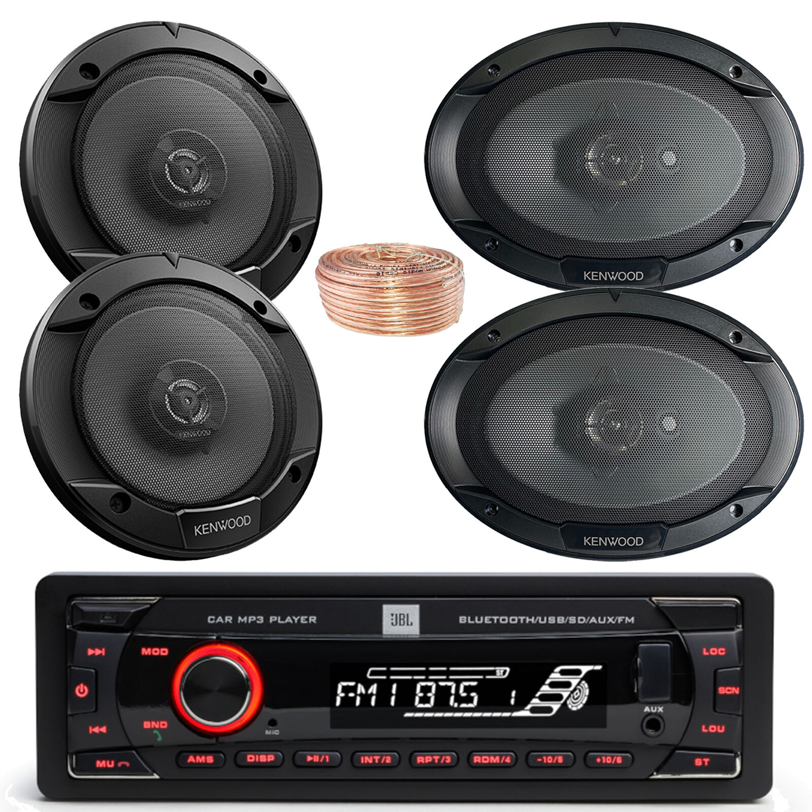 JBL Celebrity100 Radio, Bluetooth Amp, 2x 6×9″ 400W + 2x 6.5″ 300W Speaker, Wire