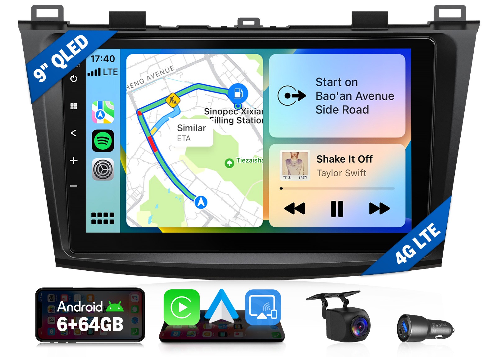 9″ QLED 6+64GB Android 13 Car Radio Wireless CarPlay for Mazda 3 Sedan 2010-2013
