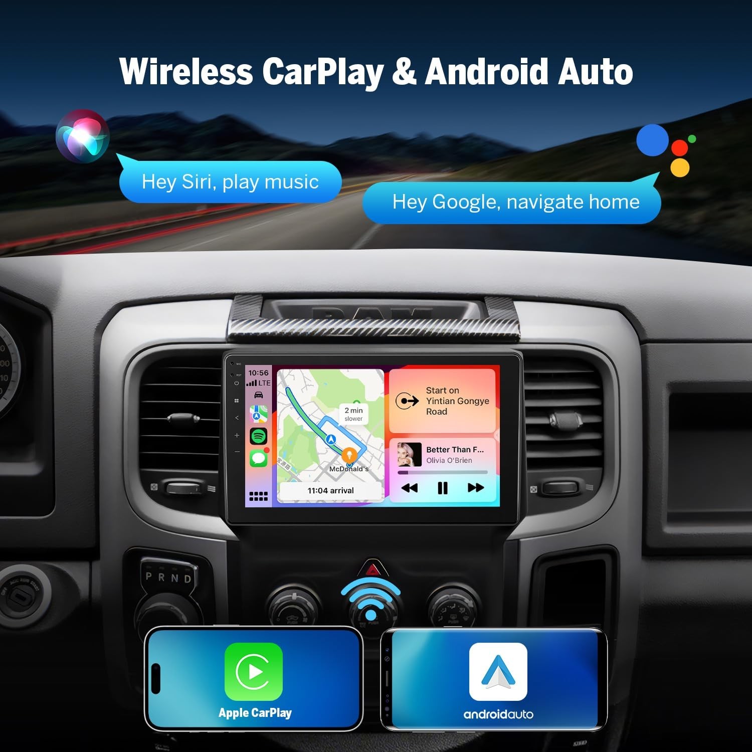 Eonon 4+64GB Car Stereo Navigation for Dodge RAM 1500/2500/3500 2013-2018(Man…