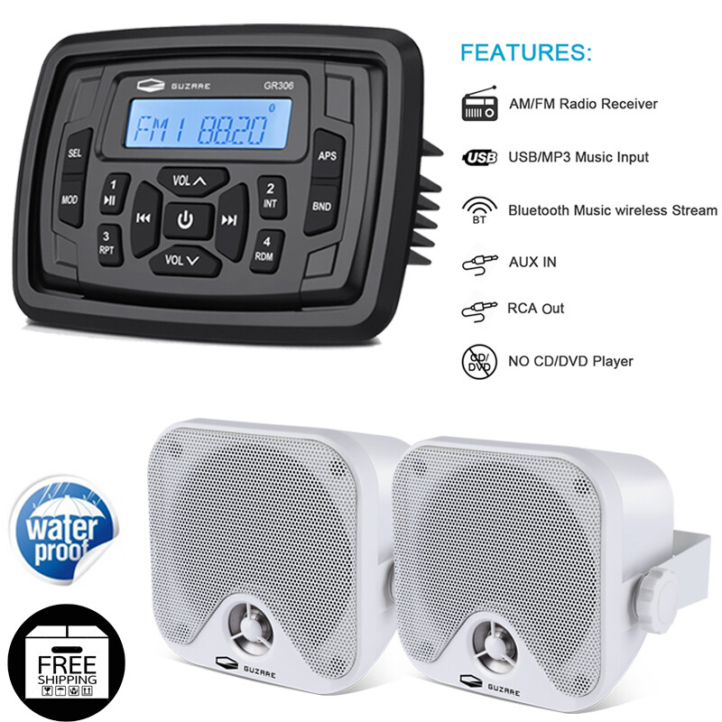 Marine Waterproof Radio Digital Media Audio Package w/ Bluetooth/AUX/USB