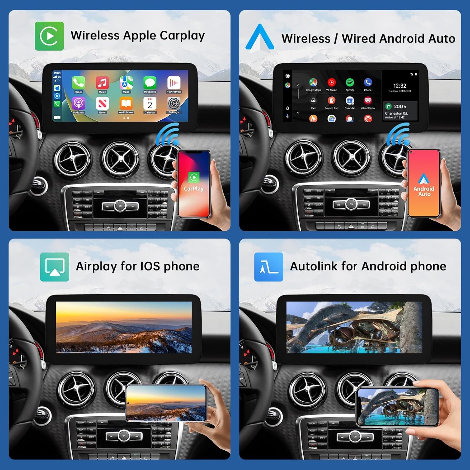Road Top 12.3″ Ultra-Narrow Touchscreen Wireless CarPlay Android Auto for…