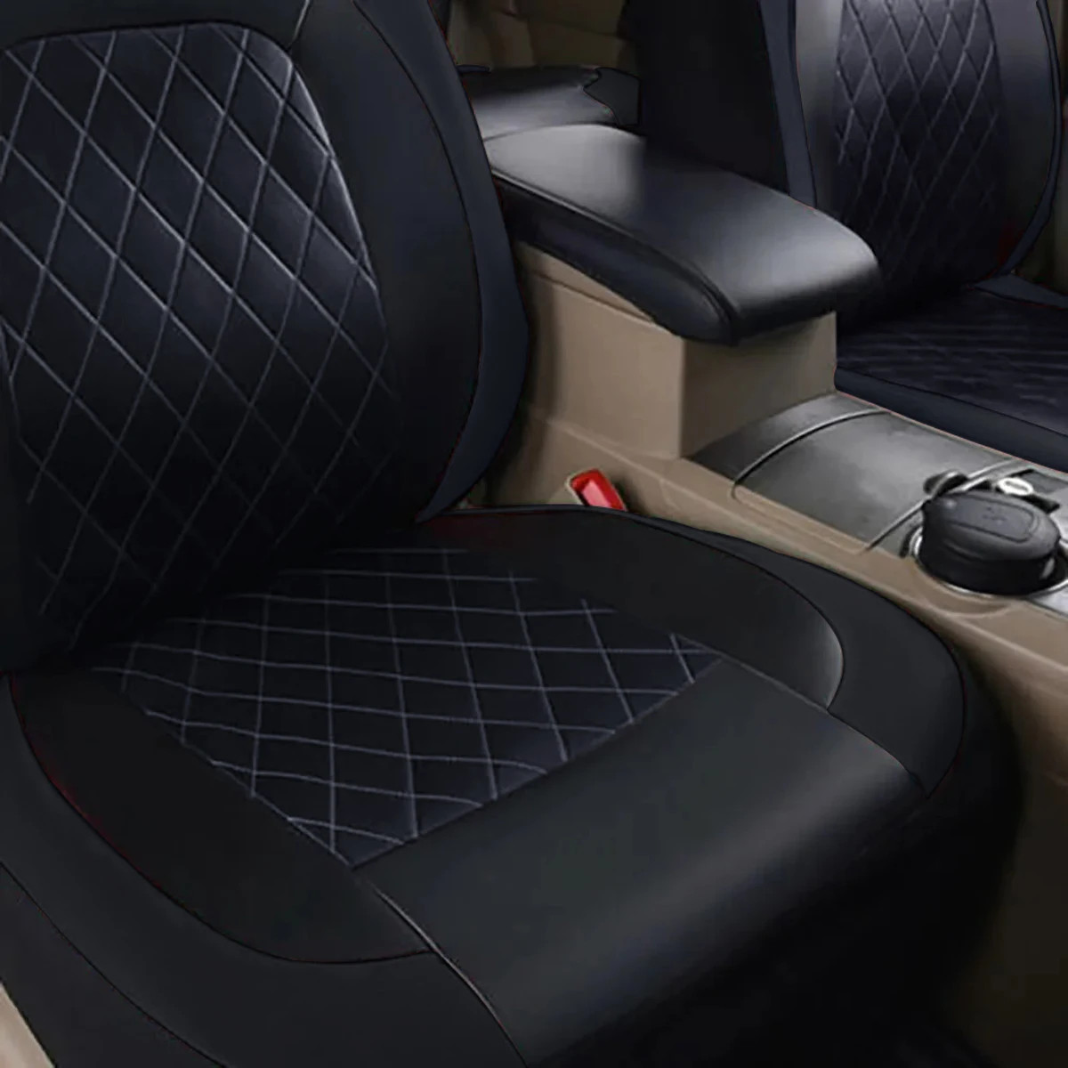 Universal Internal Seat Covers 4PCS All-Season Quilted Faux Leather Car Seat Cov