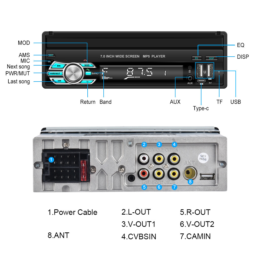 Single 1DIN 7″ Flip Out Car Radio Stereo Wireless Apple Carplay Android Auto BT