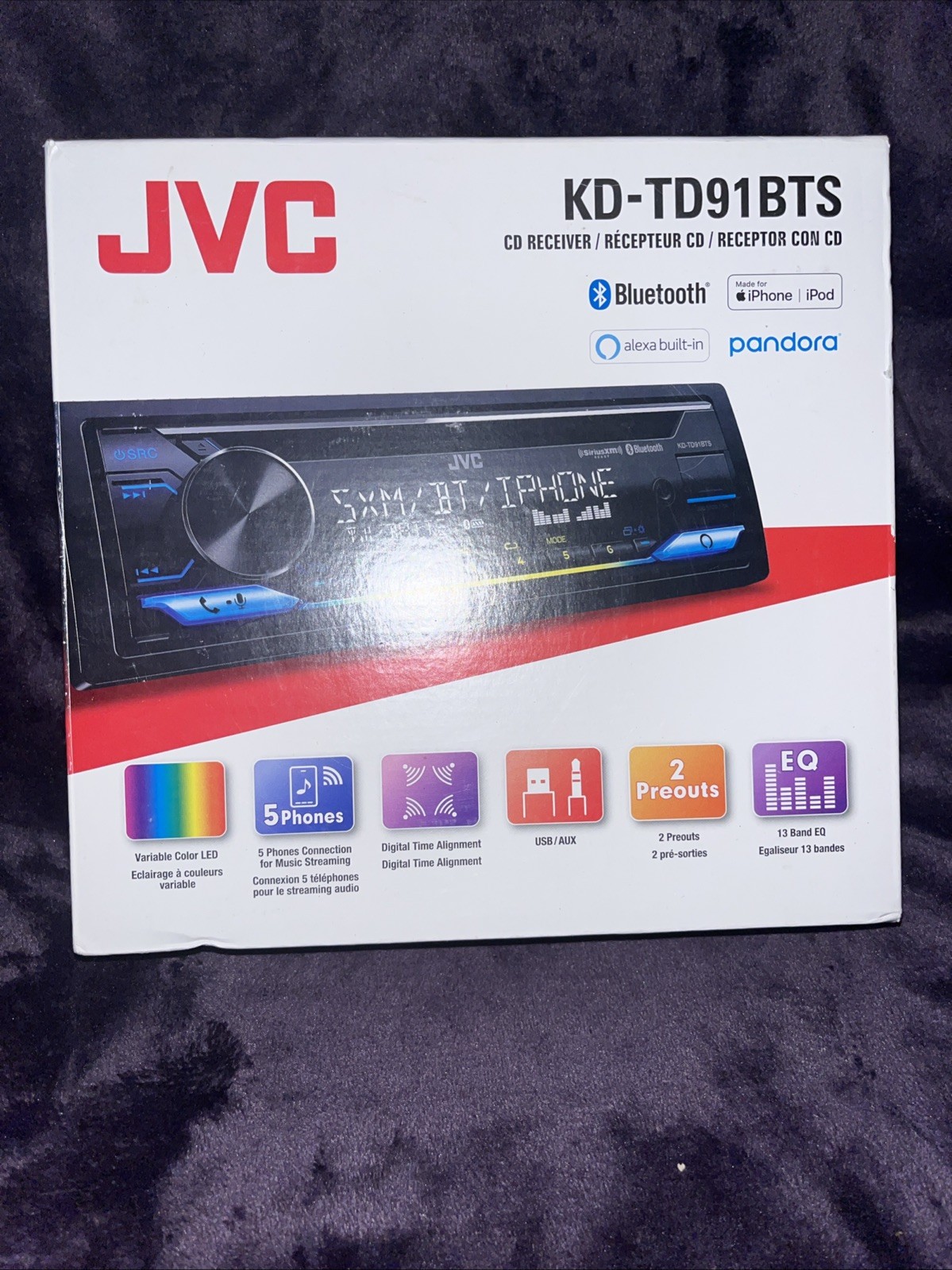 JVC KD-TD91BTS Bluetooth CD Player Android iPhone Alexa Pandora XM USB Aux AM FM