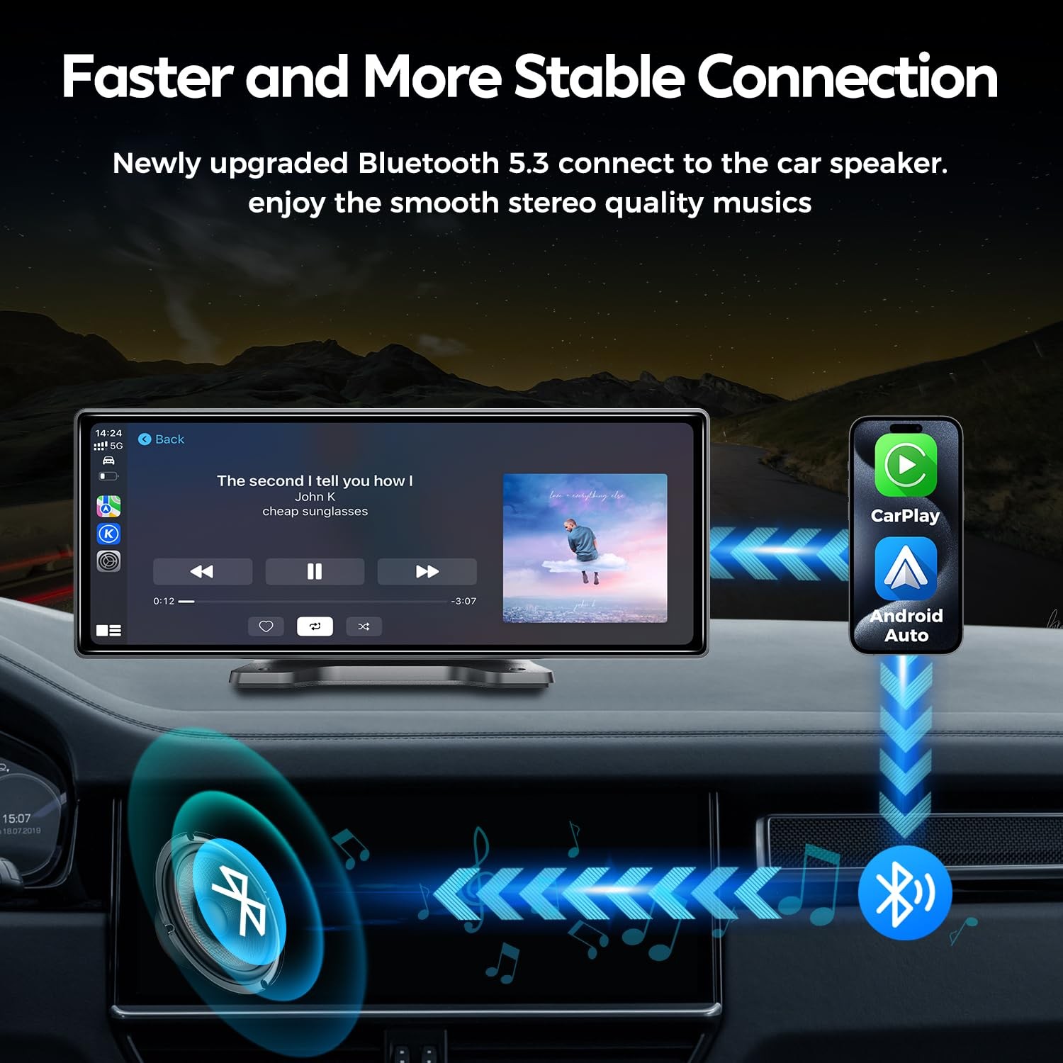JATAZA 10.26″ Wireless Apple Carplay Screen for Car, Secure Strong Bracket