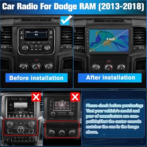 Android [2GB+64GB] Car Radio Stereo Upgrade for Dodge RAM 9″ 64GB