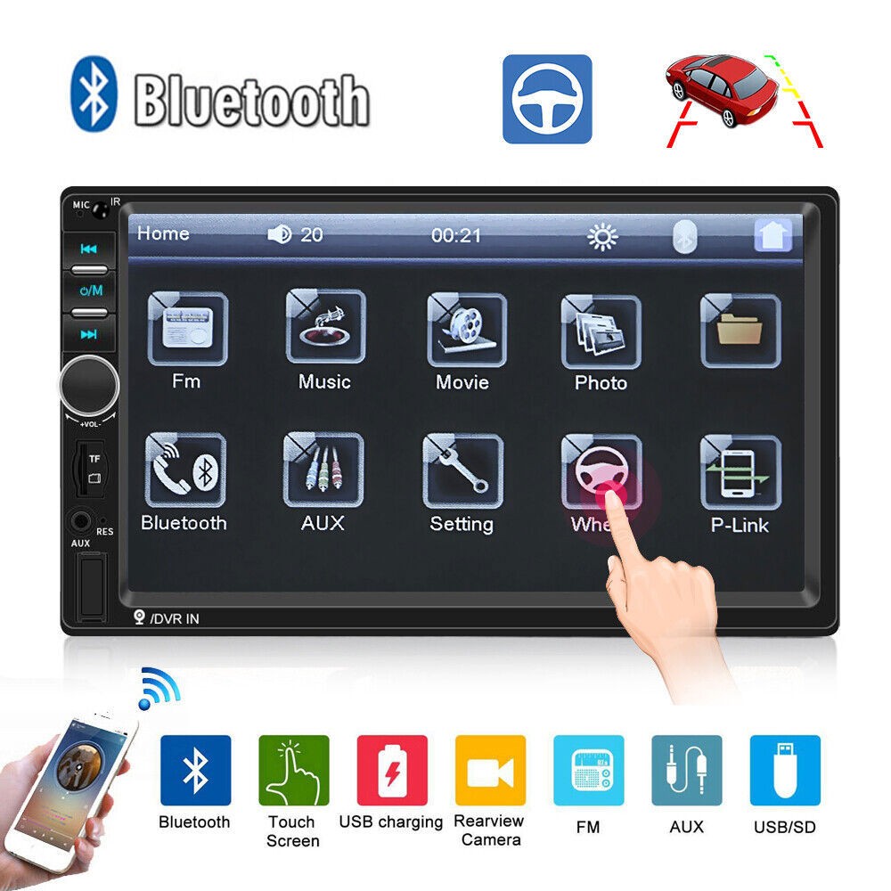 7″ Double 2 DIN Car MP5 Player Bluetooth Touch Screen Stereo Radio With Camera