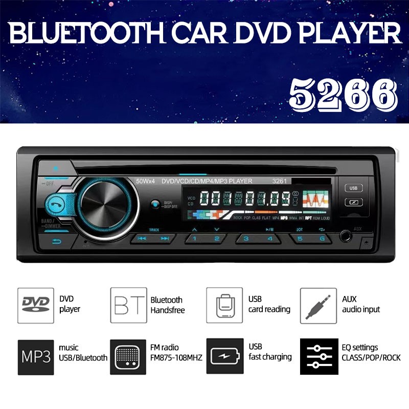 Single 1 DIN Car FM Radio Stereo USB AUX Bluetooth Unit CD DVD Player MP3 Player