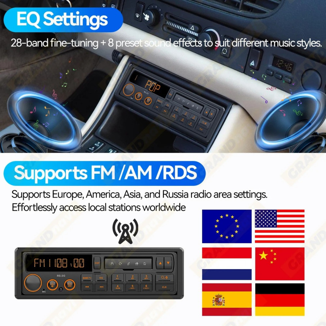 1 Din Car Radio MP3 Player Classic Car Retro Audio Stereo Support FM AUX EQ USB