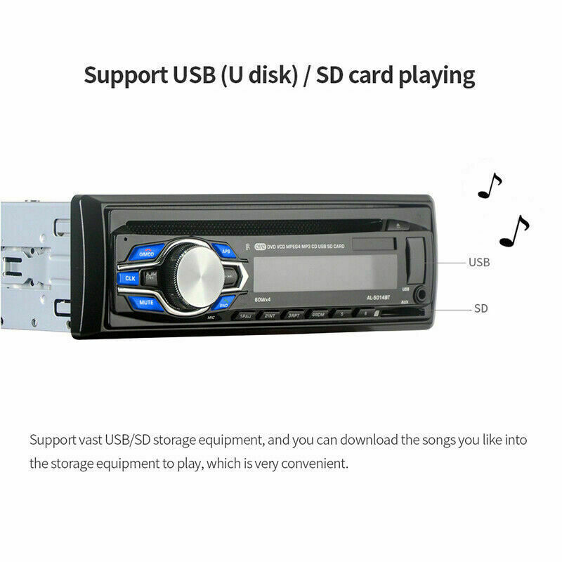 Single 1 Din Car Radio DVD CD MP3 Player Audio Stereo FM Bluetooth In-dash Unit