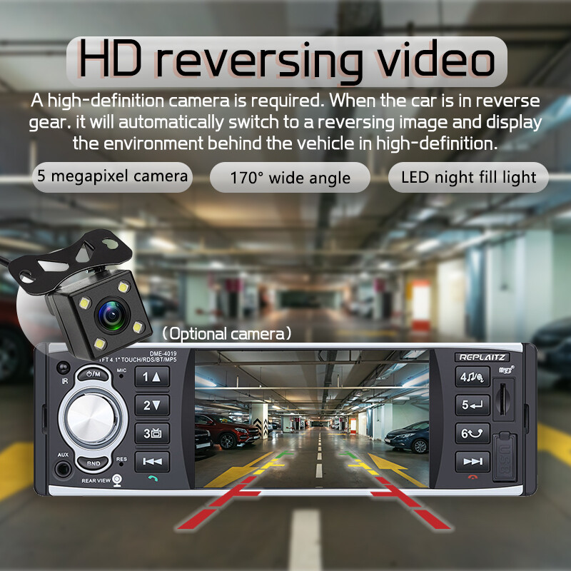 4.1” 1Din Car MP5 Player Radio Bluetooth TF FM RDS Stereo Remote Control Camera