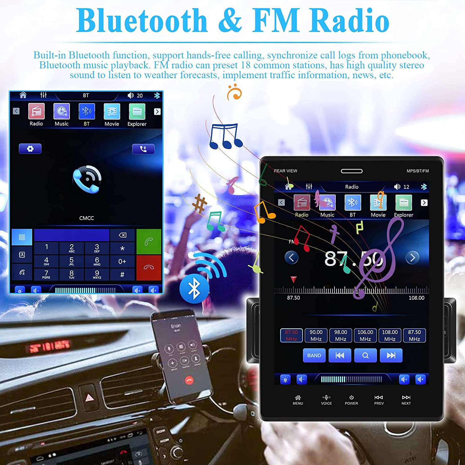 Car Play 9.5 Inch Screen SWC DVR USB AUX TF FM Radio Mirror Link Single Din 1DIN