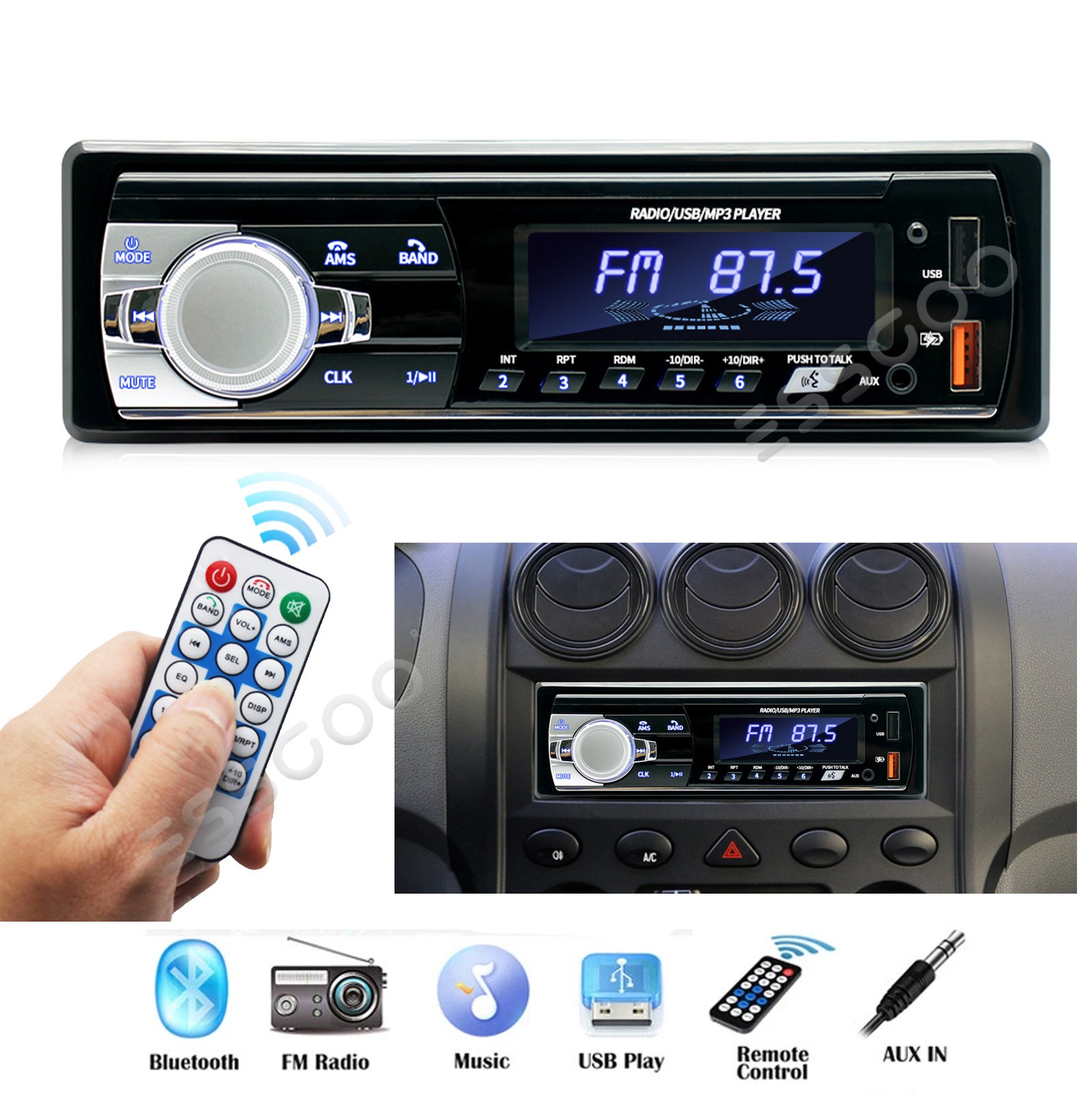 ESSGOO Car Stereo 1DIN Radio Bluetooth MP3 Player FM USB Audio In-Dash Head Unit